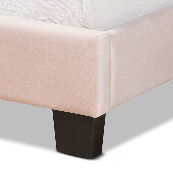 Baxton Studio Benjen Modern and Contemporary Glam Light Pink Velvet Fabric Twin Size Panel Bed - 183-11262-ZORO