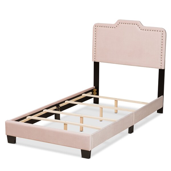 Baxton Studio Benjen Modern and Contemporary Glam Light Pink Velvet Fabric Twin Size Panel Bed - 183-11262-ZORO