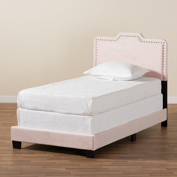 Baxton Studio Benjen Modern and Contemporary Glam Light Pink Velvet Fabric Twin Size Panel Bed - 183-11262-ZORO