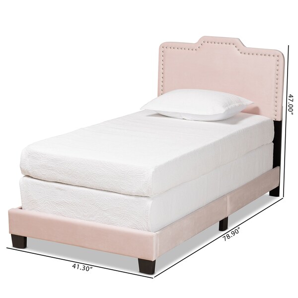 Baxton Studio Benjen Modern and Contemporary Glam Light Pink Velvet Fabric Twin Size Panel Bed - 183-11262-ZORO