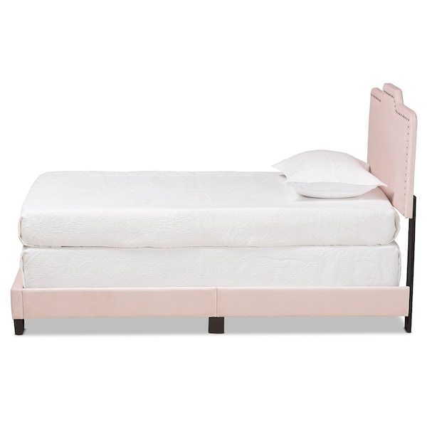 Baxton Studio Benjen Modern and Contemporary Glam Light Pink Velvet Fabric Twin Size Panel Bed - 183-11262-ZORO