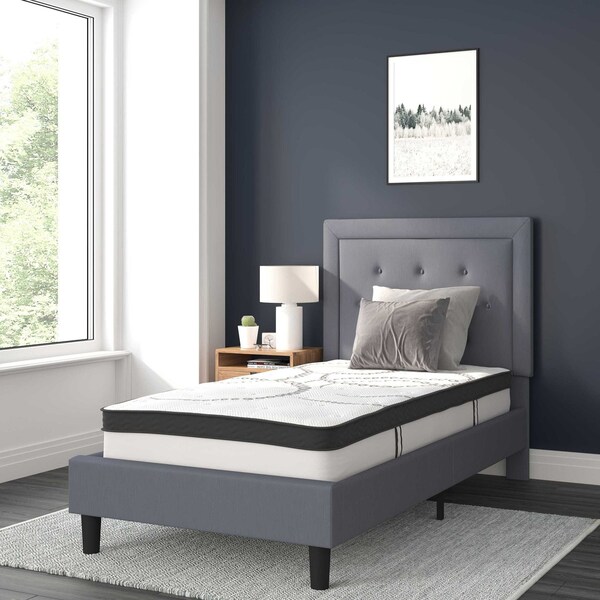 Flash Furniture Twin Size Lt. Gray Fabric Platform Bed w/ Mattress - SL-BM10-25-GG