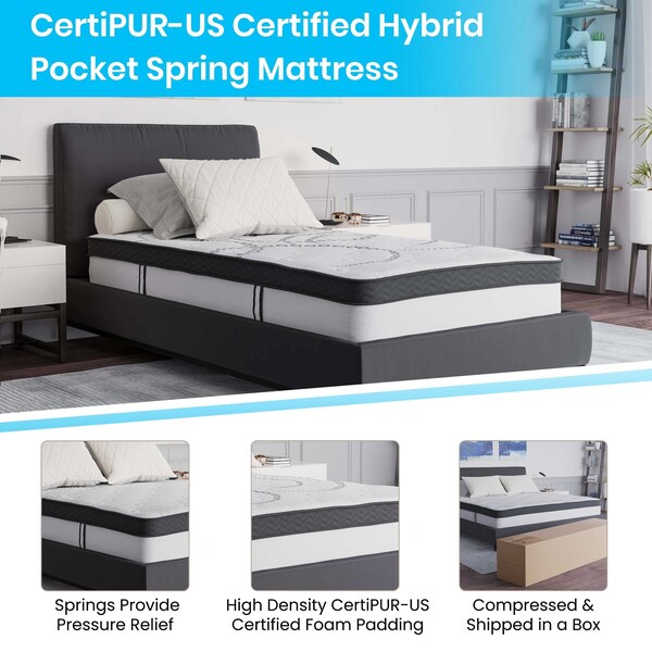 Flash Furniture Twin Size Lt. Gray Fabric Platform Bed w/ Mattress - SL-BM10-25-GG