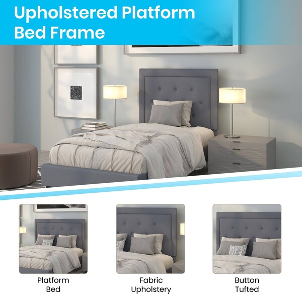 Flash Furniture Twin Size Lt. Gray Fabric Platform Bed w/ Mattress - SL-BM10-25-GG