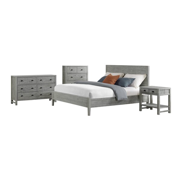 Alaterre Furniture Arden 4-Pc Bedroom Set w/King Bed, 2-Drwr Nightstand w/open shelf, 5-Drwr Chest, 6-Drwr Dresser, Gry - ANAN02344032