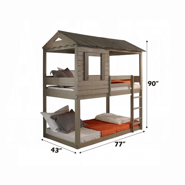 Acme Farmhouse Wood Twin Over Twin Bunk Bed in Rustic Gray - ER-0266GY