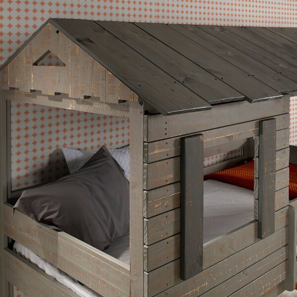 Acme Farmhouse Wood Twin Over Twin Bunk Bed in Rustic Gray - ER-0266GY