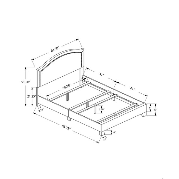 Homeroots 51.5 in. Solid WoodLinenMDF & Foam Queen Size Bed with a Chrome Trim - 333300