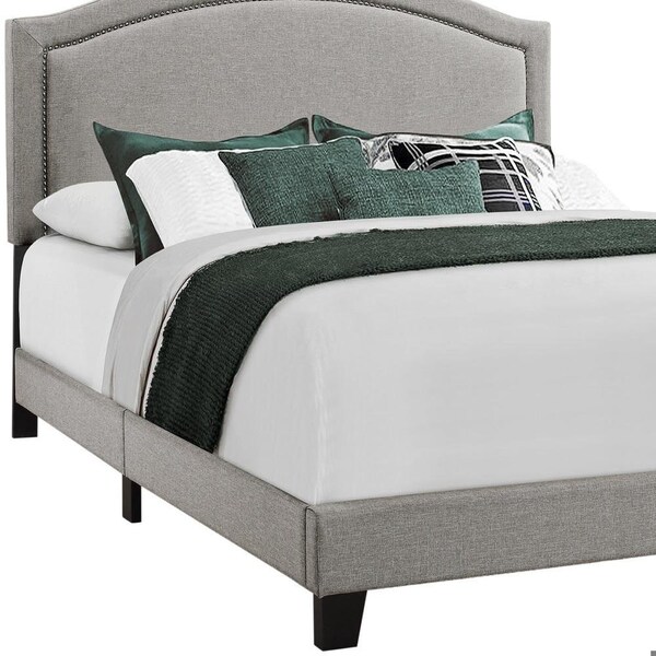 Homeroots 51.5 in. Solid WoodLinenMDF & Foam Queen Size Bed with a Chrome Trim - 333300