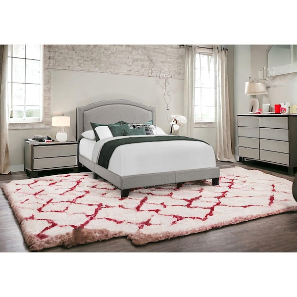 Homeroots 51.5 in. Solid WoodLinenMDF & Foam Queen Size Bed with a Chrome Trim - 333300