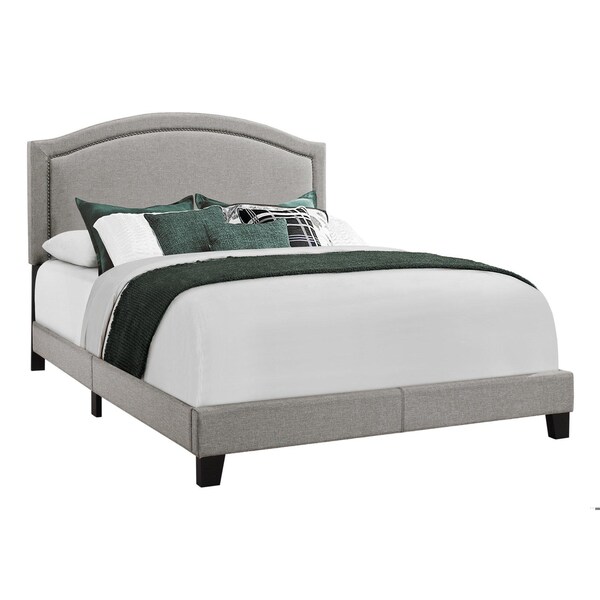 Homeroots 51.5 in. Solid WoodLinenMDF & Foam Queen Size Bed with a Chrome Trim - 333300