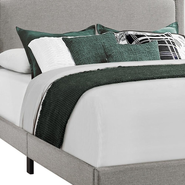 Homeroots 51.5 in. Solid WoodLinenMDF & Foam Queen Size Bed with a Chrome Trim - 333300