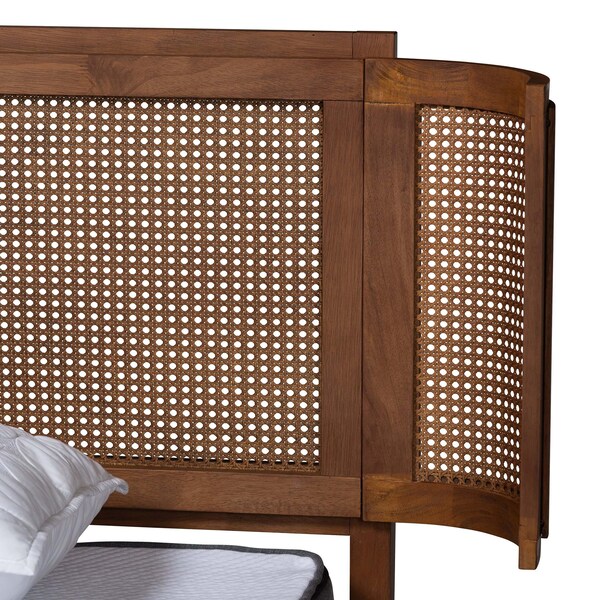 Baxton Studio Eridian MidCentury Modern Walnut Brown Finished Wood and Natural Rattan King Size Platform Bed - 222-11892-ZORO