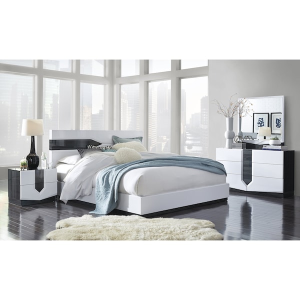 Global Furniture Usa Contemporary High Gloss Hudson White King Bed Group - 2840