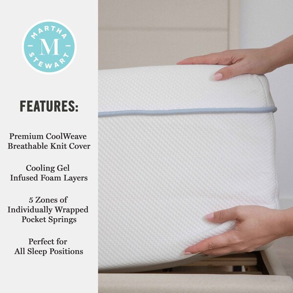 Martha Stewart SleepComplete 12 Inch Twin Medium Firm Hybrid Pocket Spring and Foam Dual-Action Cooling Mattress - CL-MODE1-12T-MS