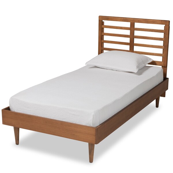 Baxton Studio Delia Mid-Century Modern Walnut Brown Finished Wood Twin Size Platform Bed - 188-11161-11158-ZORO