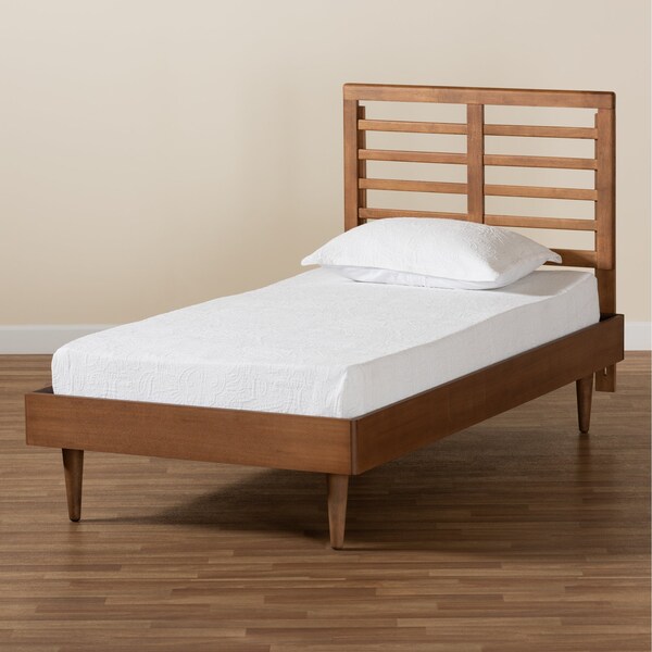 Baxton Studio Delia Mid-Century Modern Walnut Brown Finished Wood Twin Size Platform Bed - 188-11161-11158-ZORO
