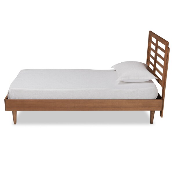 Baxton Studio Delia Mid-Century Modern Walnut Brown Finished Wood Twin Size Platform Bed - 188-11161-11158-ZORO
