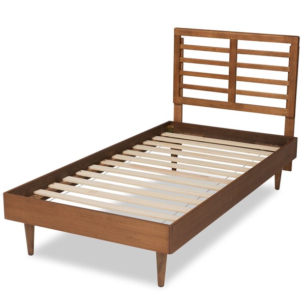Baxton Studio Delia Mid-Century Modern Walnut Brown Finished Wood Twin Size Platform Bed - 188-11161-11158-ZORO