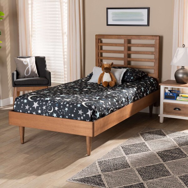 Baxton Studio Delia Mid-Century Modern Walnut Brown Finished Wood Twin Size Platform Bed - 188-11161-11158-ZORO