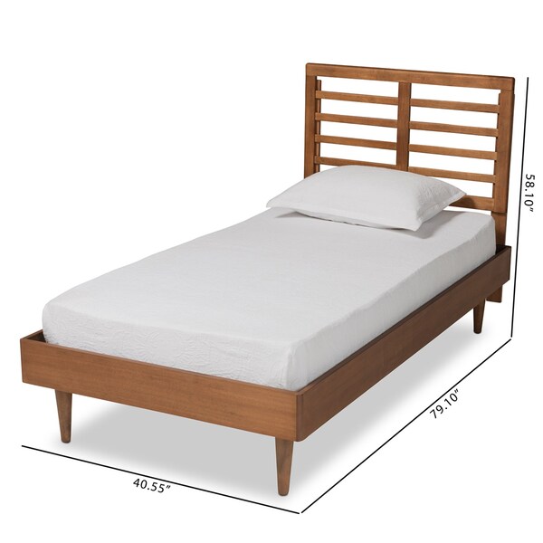 Baxton Studio Delia Mid-Century Modern Walnut Brown Finished Wood Twin Size Platform Bed - 188-11161-11158-ZORO