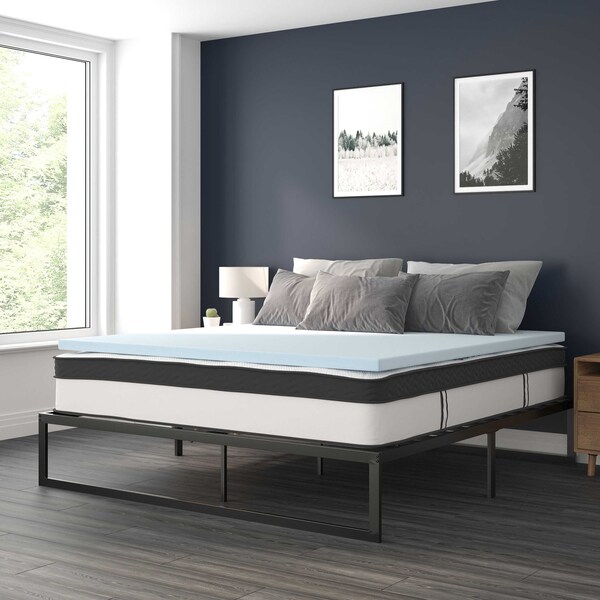 Flash Furniture 12" King Mattress, 14" Bed frame & 3" Topper Set - XU-BD10-12PSM2M35-K-GG