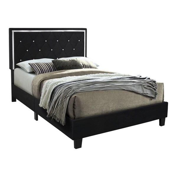 Better Home Monica Velvet Upholstered Queen Size Platform Bed, Black - 48 x 63 x 85 in. - MONICA-50-BLK
