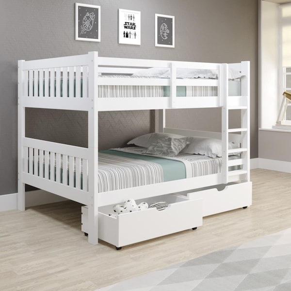 Kd Gabinetes PD-1015-3FFW-505 Full Over Mission Bunk Bed with Dual Underbed Drawers White - KD3718423
