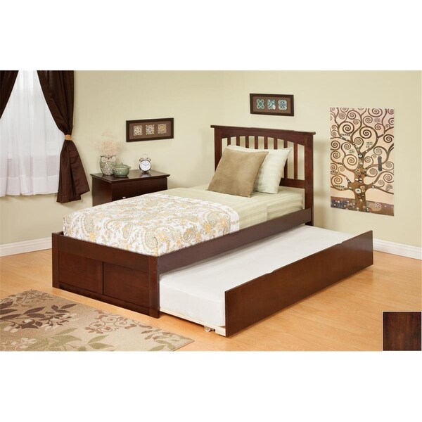 Atlantic Furniture Mission Full Bed with Flat Panel Footboard and Urban Trundle in an Antique Walnut Finish - AR8732014