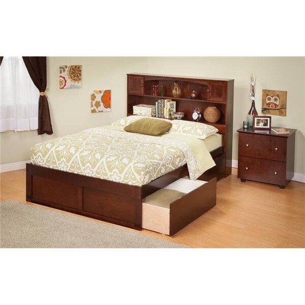 Atlantic Furniture Atlantic Furniture AR8532114 Newport Bookcase Bed Full Size with a Flat Panel Foot Board and Urban Bed Drawers in an Antique Walnut Finish - AR8532114