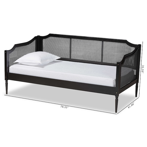 Baxton Studio Hancock Mid-Century Charcoal Finished Wood and Synthetic Rattan Twin Size Daybed - 195-11518-ZORO