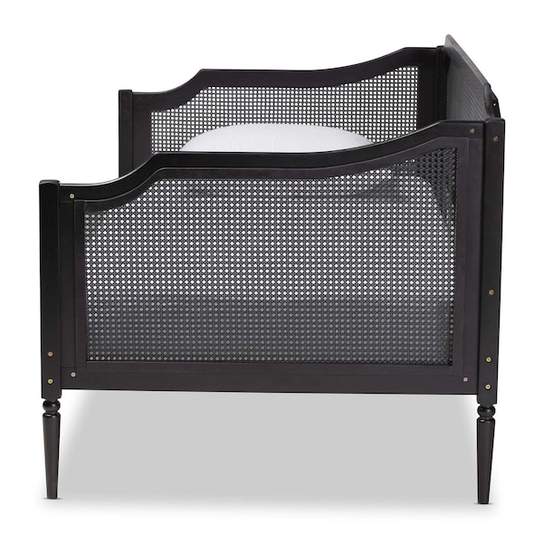 Baxton Studio Hancock Mid-Century Charcoal Finished Wood and Synthetic Rattan Twin Size Daybed - 195-11518-ZORO
