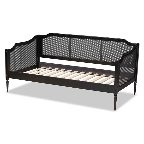 Baxton Studio Hancock Mid-Century Charcoal Finished Wood and Synthetic Rattan Twin Size Daybed - 195-11518-ZORO