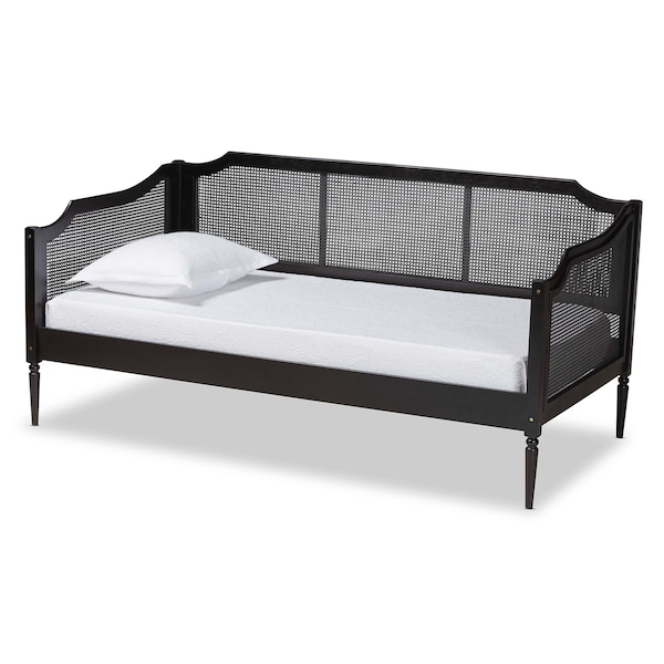Baxton Studio Hancock Mid-Century Charcoal Finished Wood and Synthetic Rattan Twin Size Daybed - 195-11518-ZORO