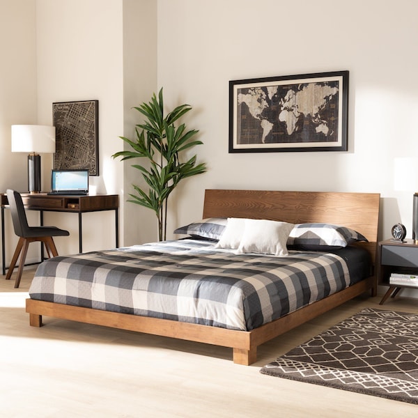 Baxton Studio Haines Modern and Contemporary Walnut Brown Finished Wood Full Size Platform Bed - 184-11051-ZORO