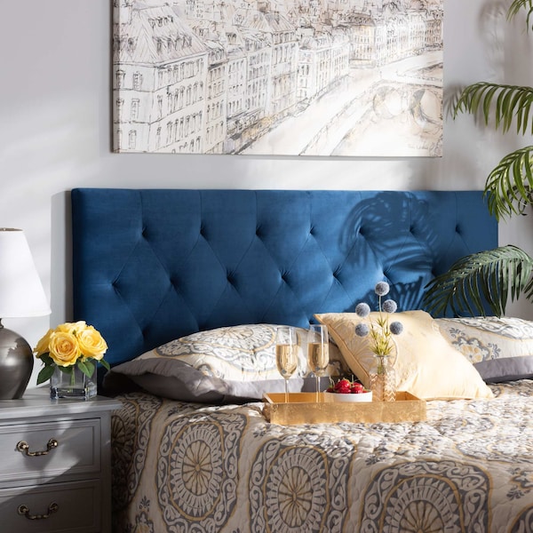 Baxton Studio Felix ModernNavy Blue Velvet Upholstered Headboard-King - 198-12409-ZORO