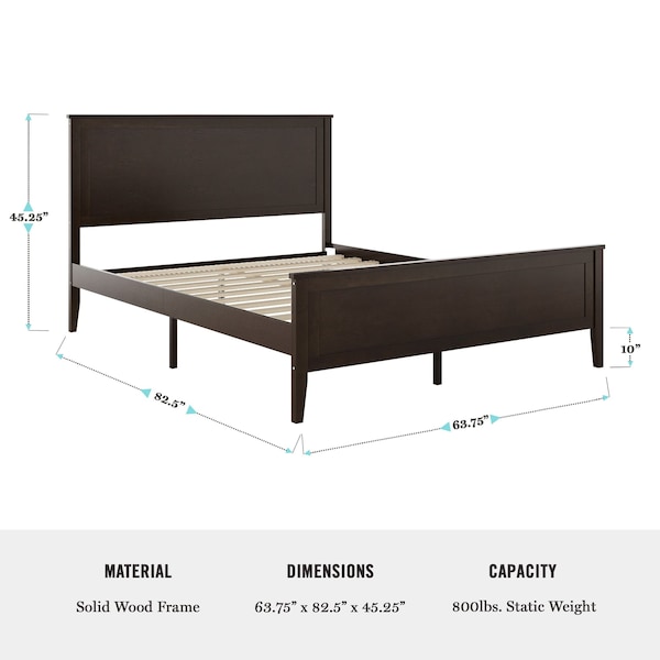 Martha Stewart Corbin Queen Size Solid Wood Platform Bed w/Wooden Headboard and Footboard, Dark Brown - MG-090026-Q-DKBRN-MS