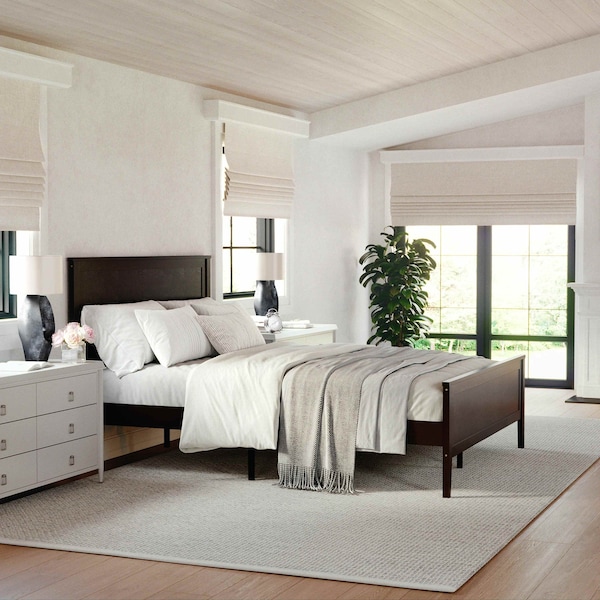 Martha Stewart Corbin Queen Size Solid Wood Platform Bed w/Wooden Headboard and Footboard, Dark Brown - MG-090026-Q-DKBRN-MS