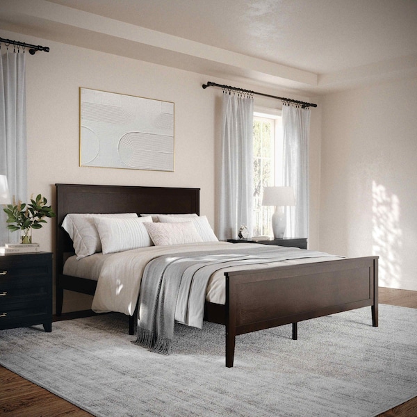 Martha Stewart Corbin Queen Size Solid Wood Platform Bed w/Wooden Headboard and Footboard, Dark Brown - MG-090026-Q-DKBRN-MS