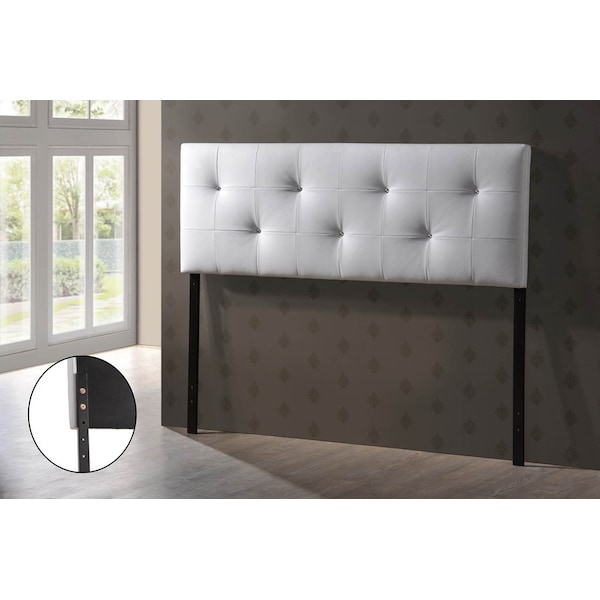 Baxton Studio Dalini Full White Faux Leather Headboard with Faux Crystal Buttons - 106-5367