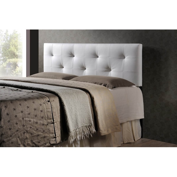 Baxton Studio Dalini Full White Faux Leather Headboard with Faux Crystal Buttons - 106-5367