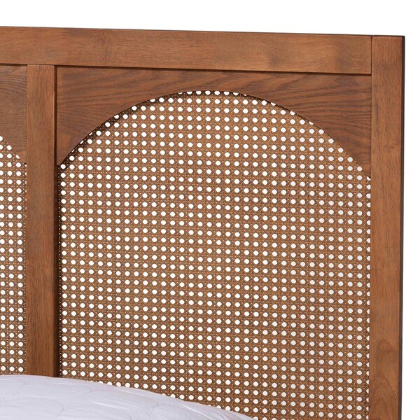 Baxton Studio Blossom Classic and Traditional Ash Walnut Finished Wood and Rattan Queen Size Platform Bed - 236-12769-ZORO