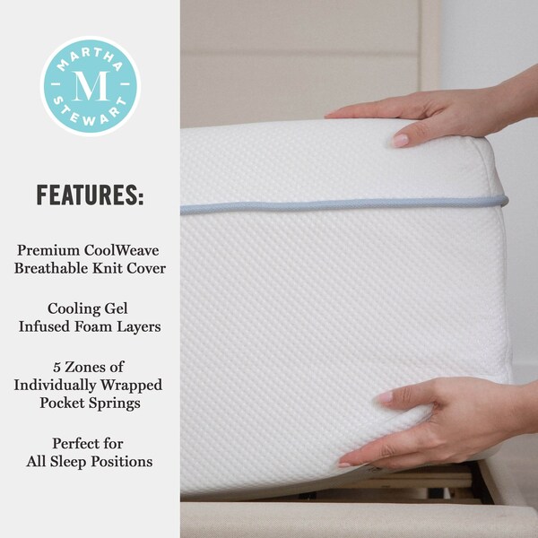 Martha Stewart SleepComplete 12 Inch King Medium Firm Hybrid Pocket Spring and Foam Dual-Action Cooling Mattress - CL-MODE1-12K-MS