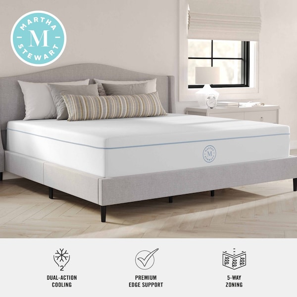 Martha Stewart SleepComplete 12 Inch King Medium Firm Hybrid Pocket Spring and Foam Dual-Action Cooling Mattress - CL-MODE1-12K-MS
