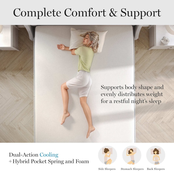 Martha Stewart SleepComplete 12 Inch King Medium Firm Hybrid Pocket Spring and Foam Dual-Action Cooling Mattress - CL-MODE1-12K-MS