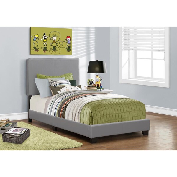 Gfancy Fixtures 45.75 in. Grey Solid Wood, MDF & Foam Twin Size Bed Frame with a Leather Look - GF3093888