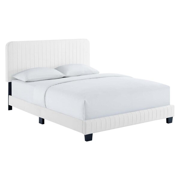 Modway Furniture Celine Channel Tufted Performance Velvet Full Size Platform Bed, White - MOD-6335-WHI