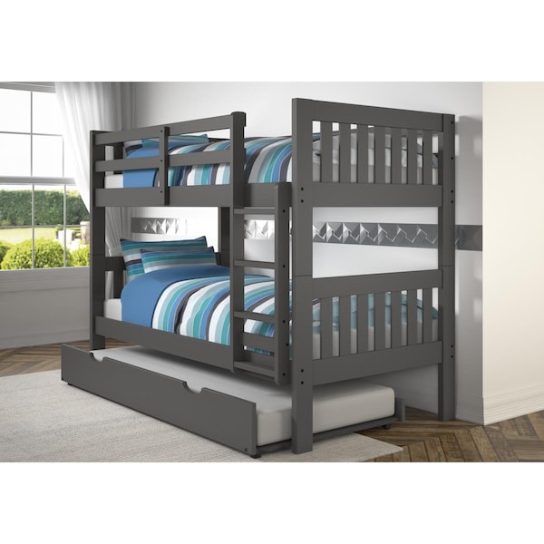 Donco Kids PD-1010-3DG-TT-503 Twin Over Mission Bunk Bed with Twin Trundle, Dark Grey - PD_1010_3DG_TT_503