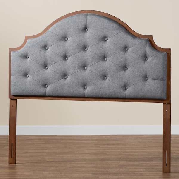 Baxton Studio Premala Classic and Traditional Grey Fabric and Walnut Brown Finished Wood King Size Headboard - 237-12651-ZORO