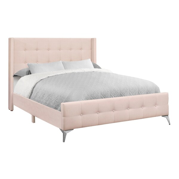 Monarch Specialties Bed, Queen Size, Bedroom, Upholstered, Pink Velvet, Chrome Metal Legs - I 6042Q